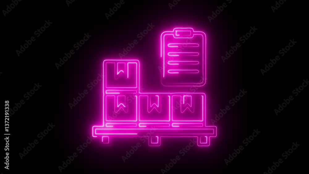 Glowing neon inventory icon isolated on black background. HD Video motion graphic animation Glowing neon inventory icon isolated on black background. HD Video motion graphic animation
