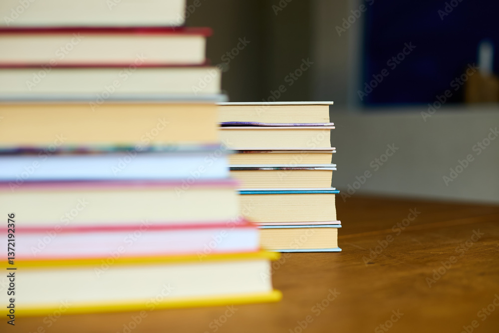 A collection of colorful books stacked neatly on a wooden table, evoking a sense of warmth and inviting readers to explore the stories within them. A collection of colorful books stacked neatly on a wooden table, evoking a sense of warmth and inviting readers to explore the stories within them.