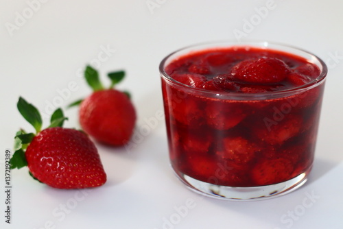 Wallpaper Mural Fresh strawberries and strawberry compote in a glass bowl on a white background. Torontodigital.ca