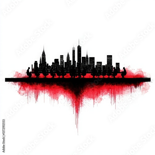 Artistic city skyline painted red creating a bold and dramatic urban landscape with vibrant hues photo
