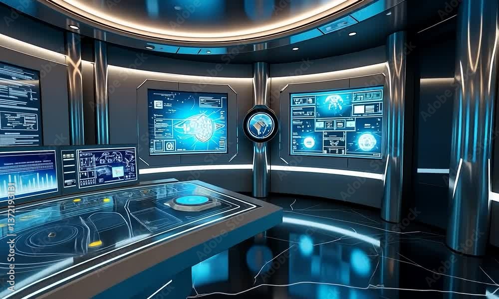 Futuristic Control Room: Advanced Technology and Global Monitoring Futuristic Control Room: Advanced Technology and Global Monitoring