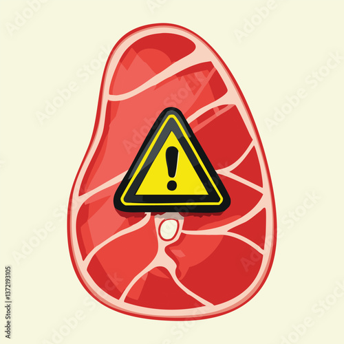 Steak with a warning symbol on it. Indicates a health or safety concern