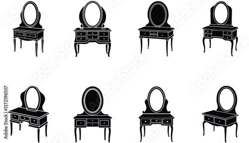 Dressing Table Vector Shilhouette Bundle Set Collection