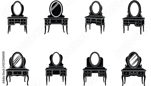 Dressing Table Vector Shilhouette Bundle Set Collection