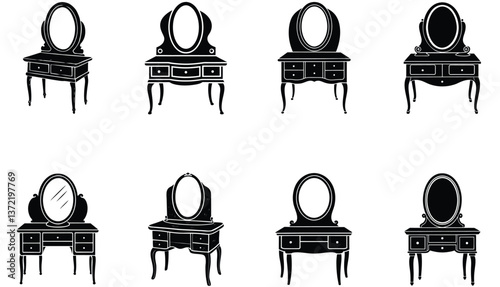 Dressing Table Vector Shilhouette Bundle Set Collection