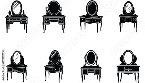 Dressing Table Vector Shilhouette Bundle Set Collection