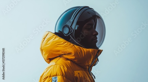 Wallpaper Mural professional modeling photo of a man wearing a tinted astronaut helmet and a yellow puffer jacket  Torontodigital.ca