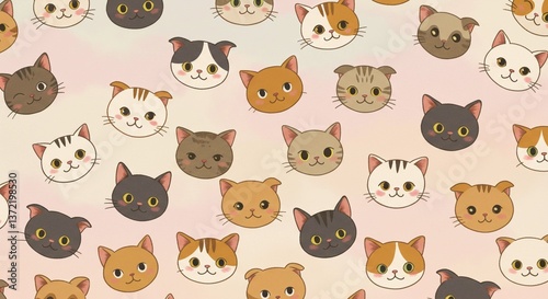 Adorable Cartoon Cats Seamless Pattern Cute Kittens Background Pink Pastel Colors Pet Design