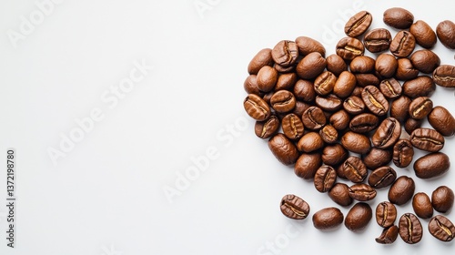Heart-shaped arrangement of coffee beans.