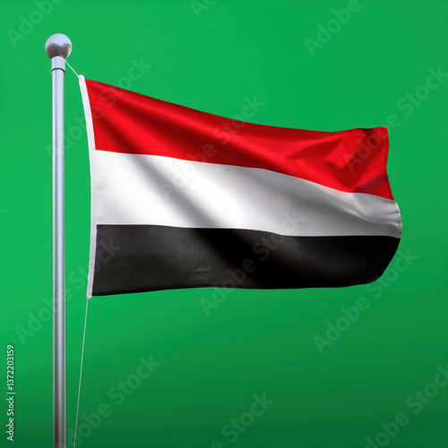 Titolo: national flag of yemen nation, waving on the wind, banner on greenscreen solid green background
