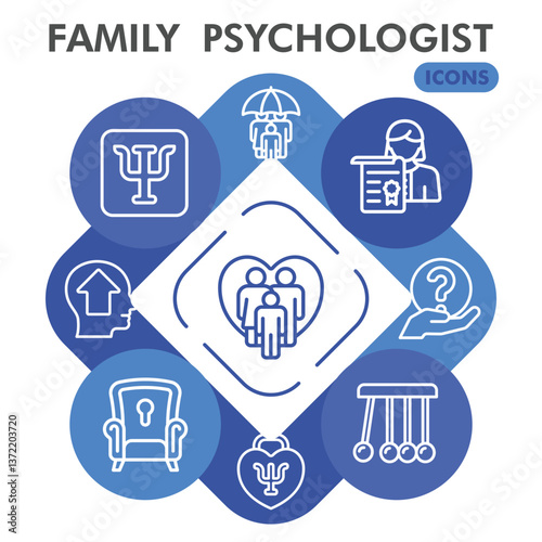 Family psychologist collection or sketches. psychology theme icons in line style signs for web and app. Vector graphics isolated on white background.