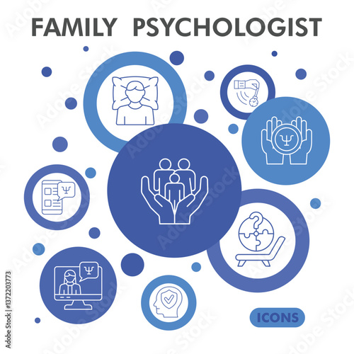 Family psychologist collection or sketches. psychology theme icons in line style signs for web and app. Vector graphics isolated on white background.