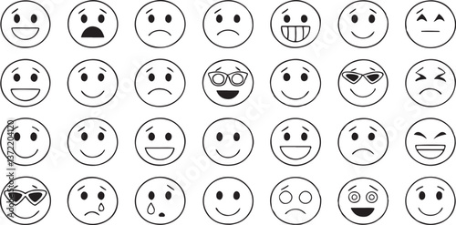 Set of funny cartoon faces with various emotions and expressions in a vector style
