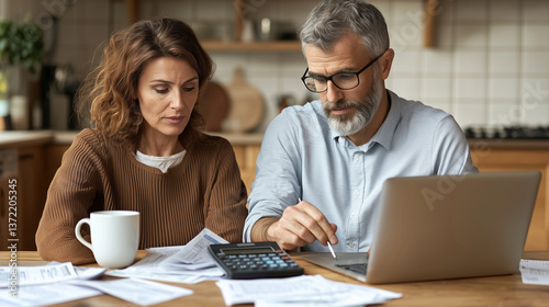 Obraz na płótnie Couple Discussing Budgeting and Financial Planning at Home w salonie
