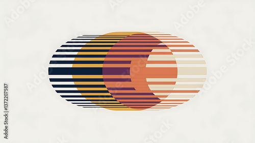 Abstract layered circles retro geometric design muted color palette