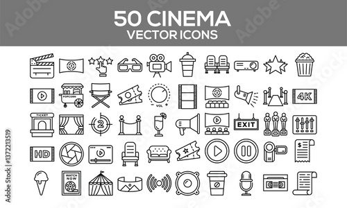 Cinema Vector Icons – Movie Theater & Film Festival Editable Set