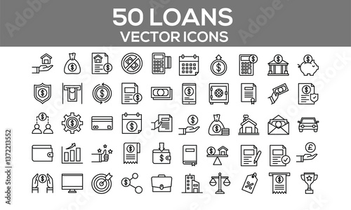Loans Vector Icons – Banking, Mortgage & Financial Credit Symbols (Editable)
