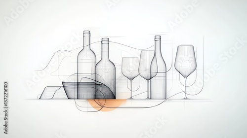 Wine Glass and Bottle Design Sketch