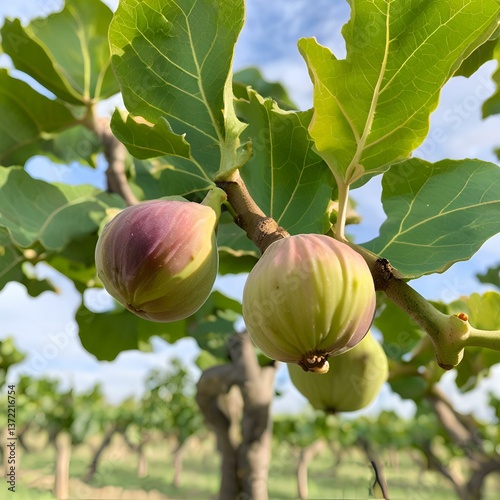 A fig tree with ripe figs hanging