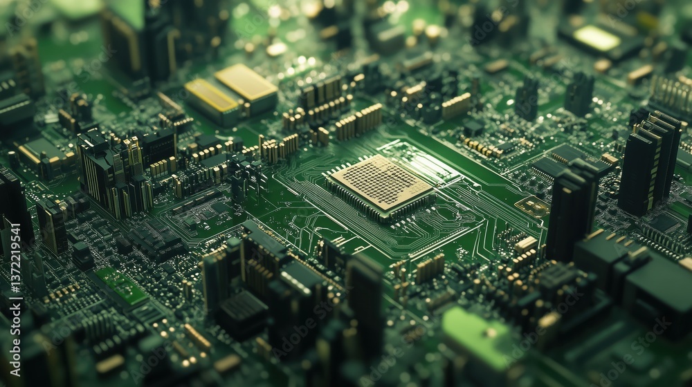 A detailed close-up reveals a maze of tiny components and pathways on a green circuit board, showcasing precision engineering.
A detailed close-up reveals a maze of tiny components and pathways on a green circuit board, showcasing precision engineering.