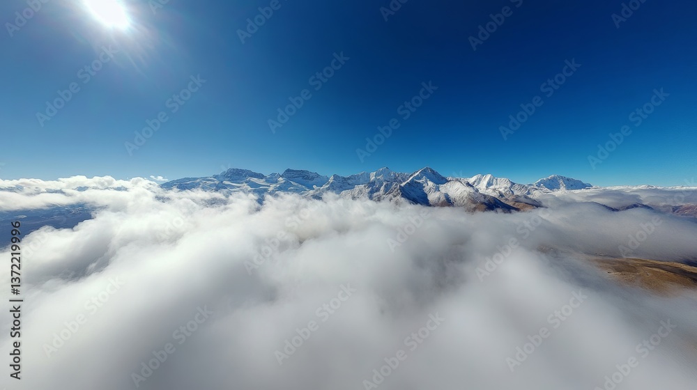 Bird's-eye view,Mount Everest,The weather is clear, blue sky, white clouds Bird's-eye view,Mount Everest,The weather is clear, blue sky, white clouds