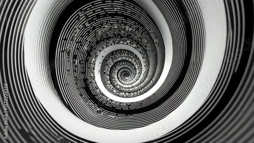 Mesmerizing black and white spiral optical illusion in infinite regress