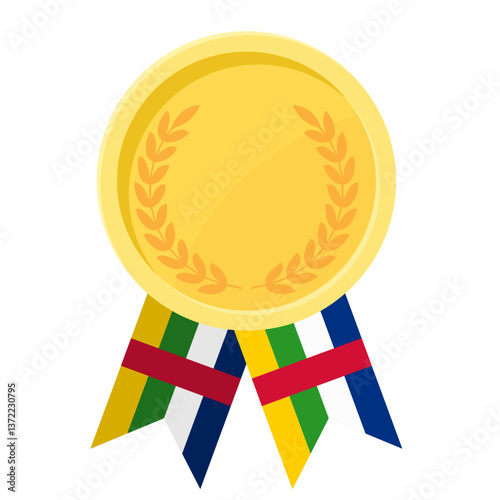 Golden award medal with Central African Republic flag ribbons for winners