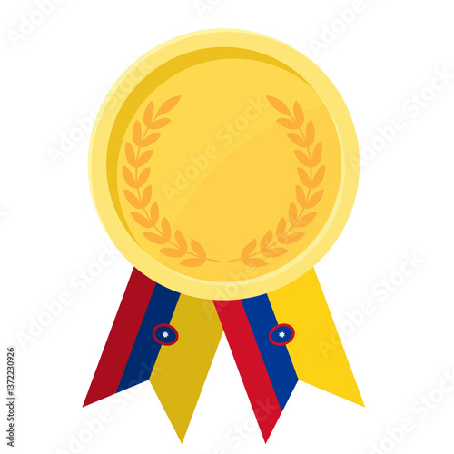 Golden award medal with Colombia flag ribbons for winners