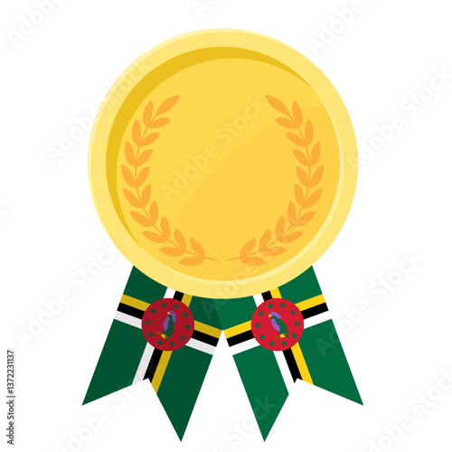 Golden award medal with Dominica flag ribbons for winners