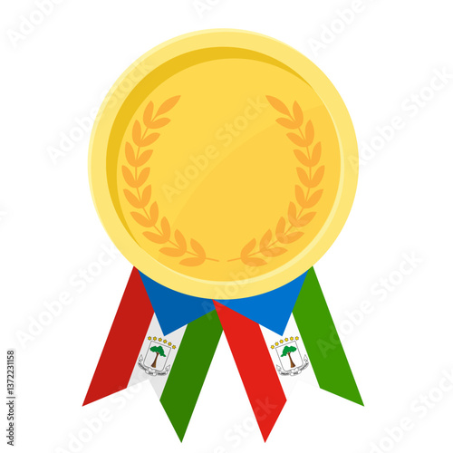 Golden award medal with Equatorial Guinea flag ribbons for winners