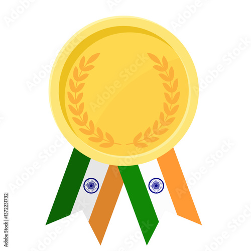 Golden award medal with India flag ribbons for winners