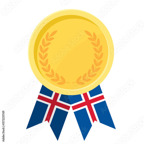 Golden award medal with Iceland flag ribbons for winners