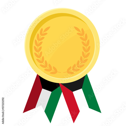 Golden award medal with Kuwait flag ribbons for winners