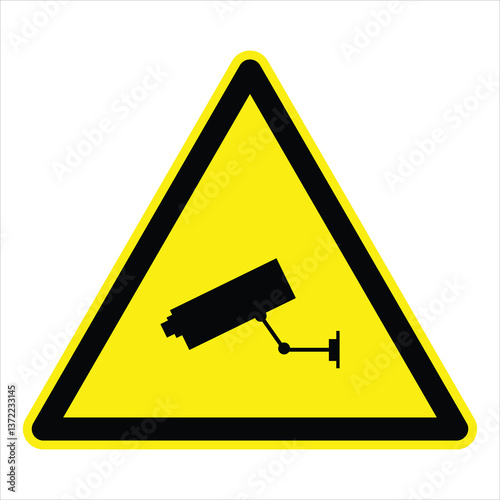 Video surveillance warning sign with cctv camera symbol, indicating monitored area