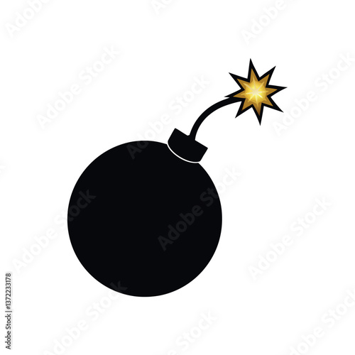 Black Bomb Icon with Golden Exploding Star, Vector Illustration for Danger and Risk Concept, Warning Symbol