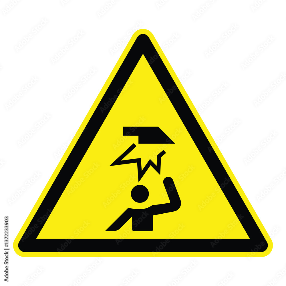 Yellow triangular warning sign indicating the potential danger of falling objects from above, emphasizing workplace safety Yellow triangular warning sign indicating the potential danger of falling objects from above, emphasizing workplace safety