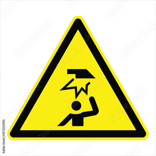 Yellow triangular warning sign indicating the potential danger of falling objects from above, emphasizing workplace safety