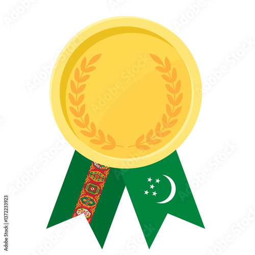 Golden award medal with Turkmenistan flag ribbons for winners