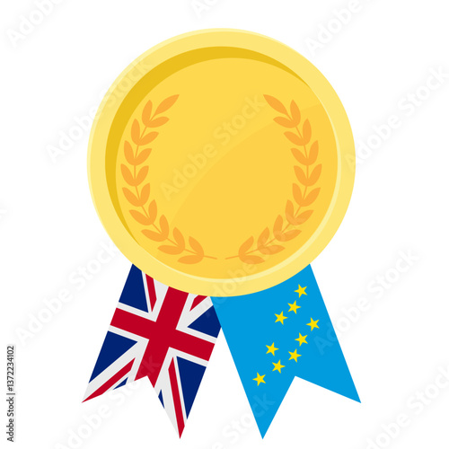 Golden award medal with Tuvalu flag ribbons for winners