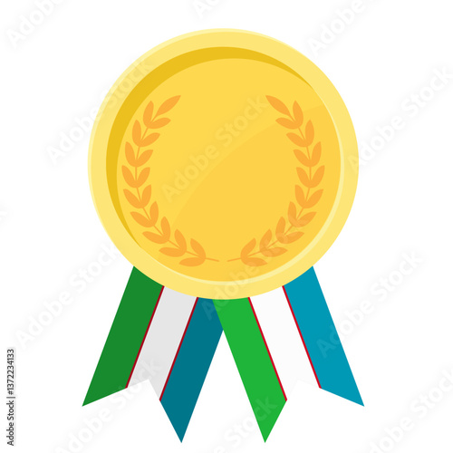 Golden award medal with Uzbekistan flag ribbons for winners