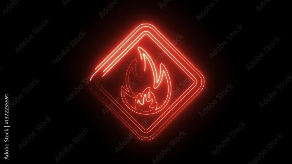 Glowing neon flammable icon isolated on black background. HD Video motion graphic animation