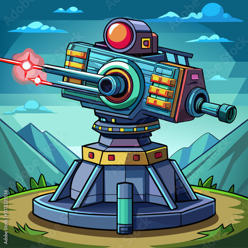 Laser Turret with Rotating Cannon Vector Background