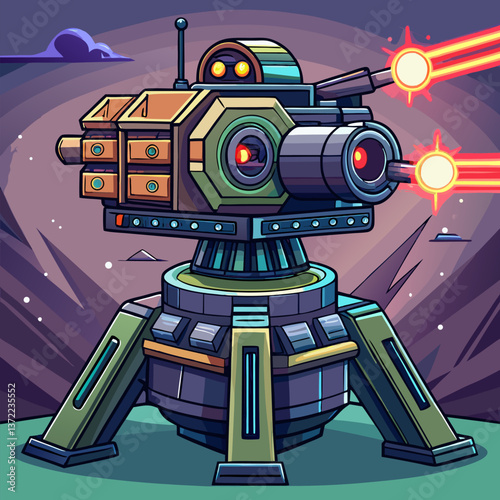 Laser Turret with Rotating Cannon Vector Background