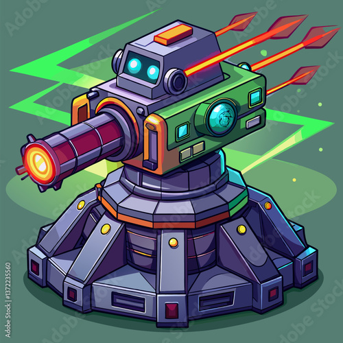 Laser Turret with Rotating Cannon Vector Background