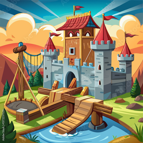 Medieval Castle with Wooden Drawbridge