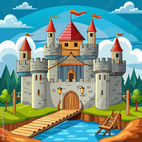 Medieval Castle with Wooden Drawbridge