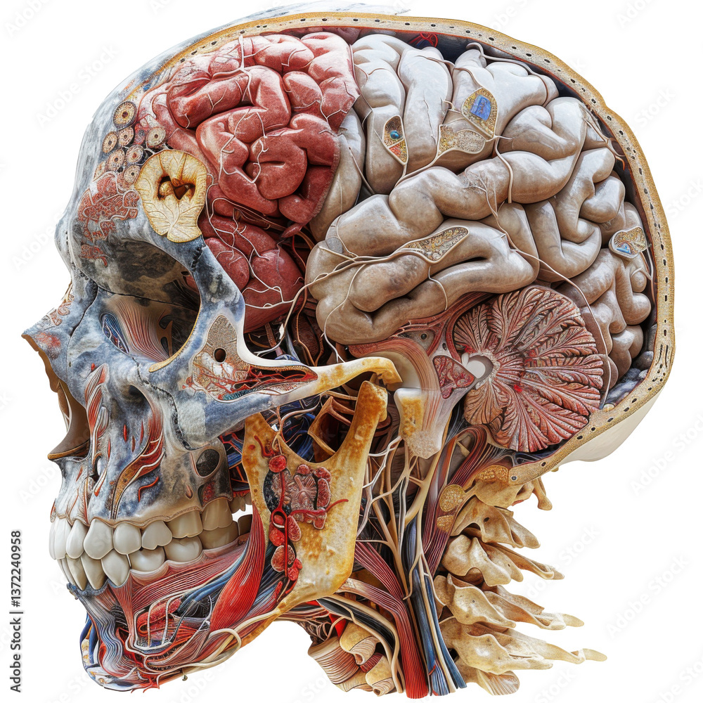 Obraz premium Highly Detailed Cross-section of Skull and Brain 