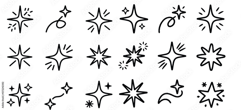 Twinkle, Twinkle, Shine: A collection of charming, hand-drawn sparkle and star elements, ready to add a touch of magic and brilliance to any design project. Twinkle, Twinkle, Shine: A collection of charming, hand-drawn sparkle and star elements, ready to add a touch of magic and brilliance to any design project.
