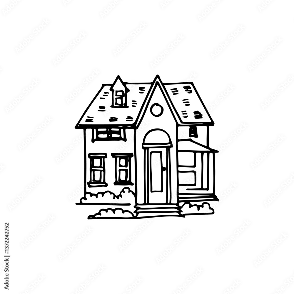 Big house cartoon doodle hand-drawn illustration vector line art. Big house cartoon doodle hand-drawn illustration vector line art.