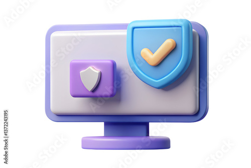 computer with shield and check mark online security protection concept icon 